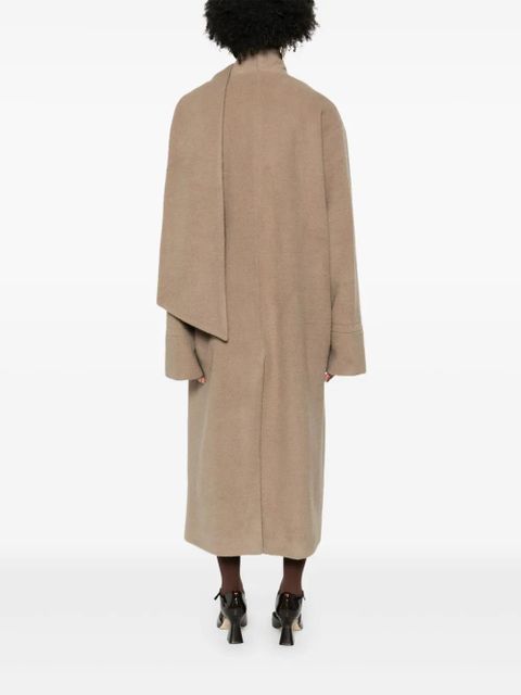 Eleh attached-scarf buttoned coat - Neutrals
