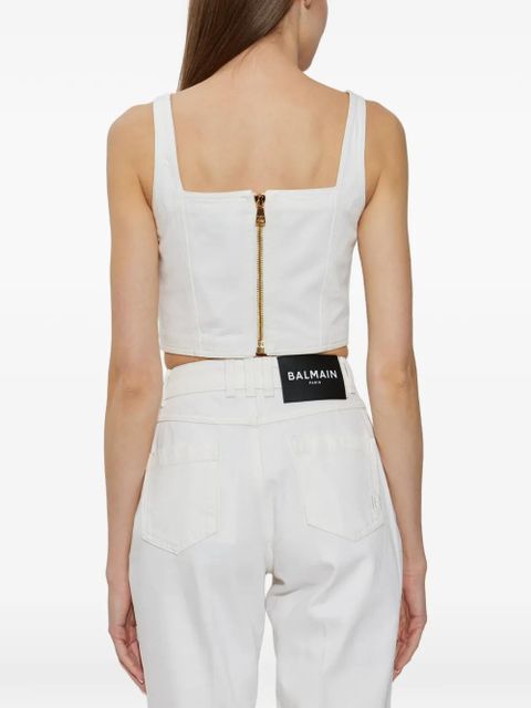 Balmain button square-neck top - White