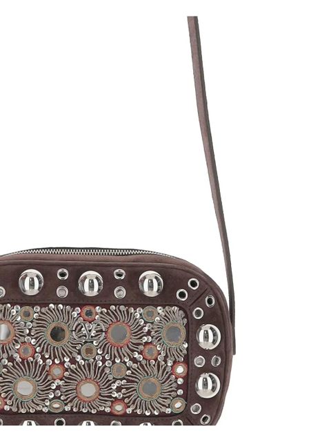 Valentino Garavani Nellcôte mirror-embellished stud-detailed shoulder bag - Brown