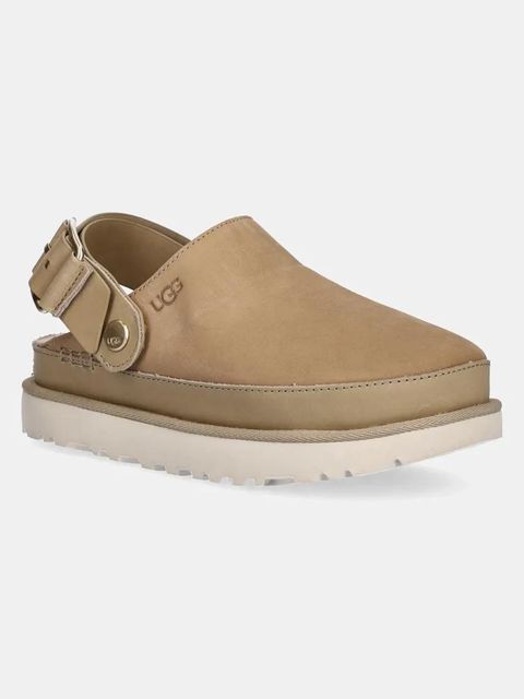 UGG klapki nubukowe Goldenstar Villa Clog damskie kolor beżowy na platformie 1169590-MDSD - zdjęcie produktu nr 1