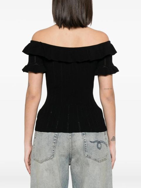 Blumarine ruffled ribbed-knit top - Black