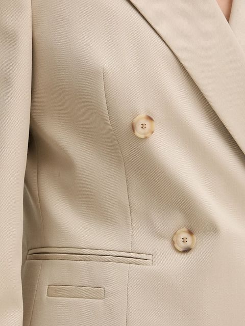 BOSS marynarka wełniana kolor beżowy dwurzędowa gładka 50543280