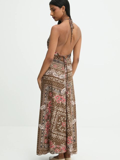 Answear.LAB sukienka bawełniana kolor brązowy maxi rozkloszowana