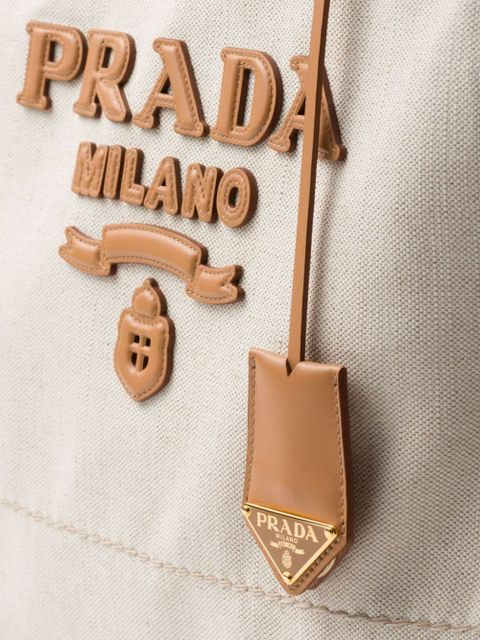 Prada large logo-appliqué tote bag - Neutrals