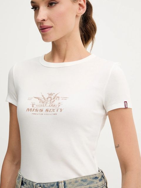 Miss Sixty t-shirt damski kolor beżowy 6S3SJ56300