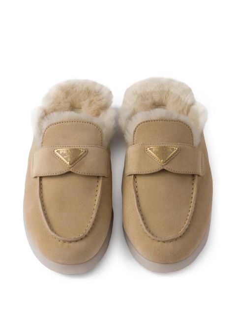 Prada suede shearling loafers - Neutrals