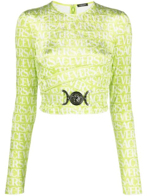 Versace logo-print cut-out crop top - Green - zdjęcie produktu nr 1