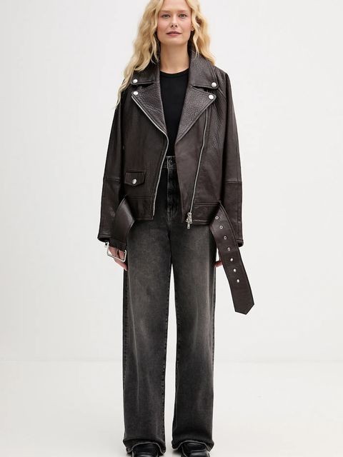 Stand Studio ramoneska skórzana Romy kolor brązowy przejściowa oversize 66617-7970 - zdjęcie produktu nr 2