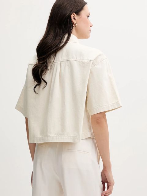 Calvin Klein Jeans koszula z domieszką lnu damska kolor beżowy relaxed z kołnierzykiem klasycznym LV047C775G