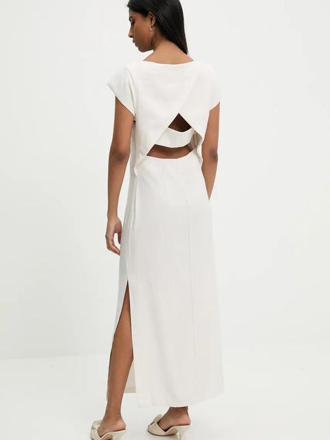 Answear.LAB sukienka kolor beżowy maxi dopasowana