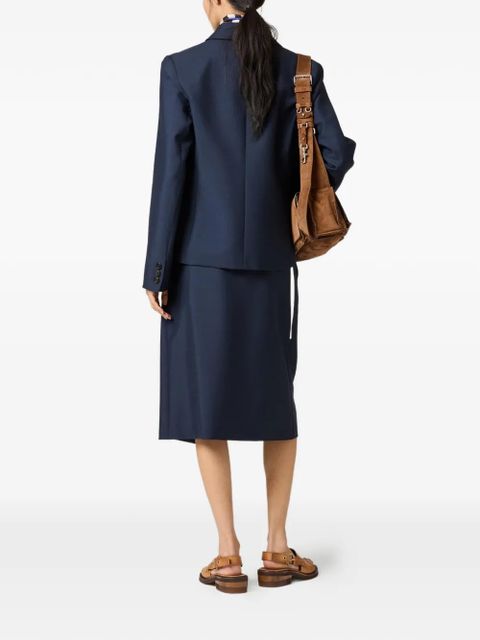 Miu Miu patch-pocket embroidered-logo jacket - Blue