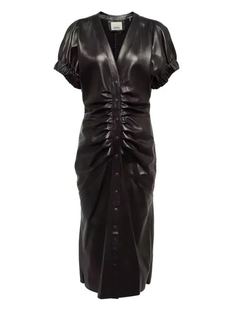 ISABEL MARANT Carly button-up ruched leather midi dress - Black - zdjęcie produktu nr 1