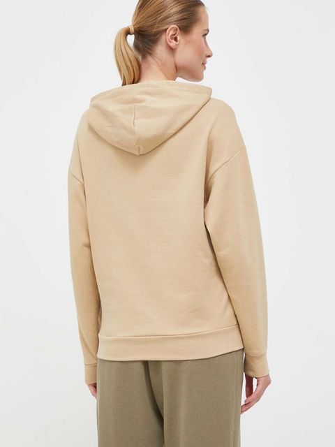 Puma bluza bawełniana BETTER ESSENTIALS damska kolor beżowy z kapturem gładka 675988