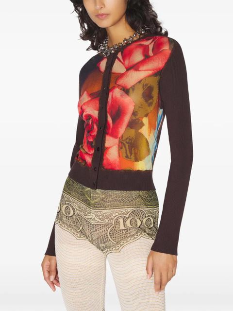 Jean Paul Gaultier rose-print buttoned cardigan - Brown