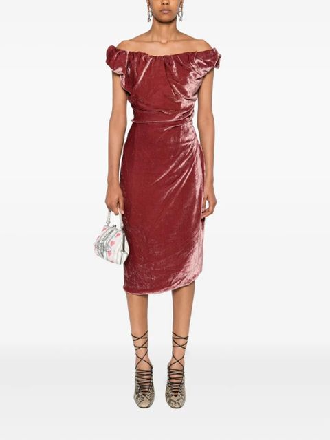 Vivienne Westwood off-shoulder velvet midi dress - Red - zdjęcie produktu nr 2