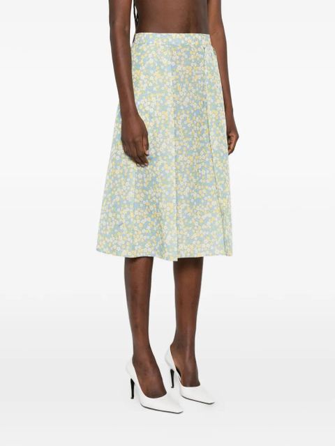 Prada floral-print pleated midi skirt - Blue - zdjęcie produktu nr 2