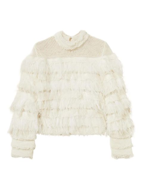 TWINSET feather-embellished ruffled jumper - White - zdjęcie produktu nr 1