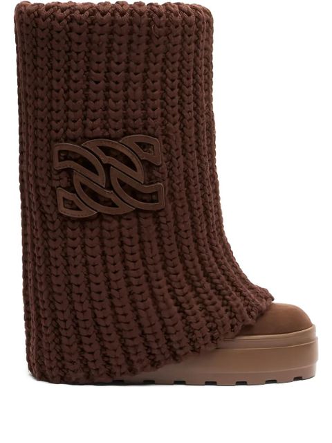 Casadei 80mm knitted platform boots - Brown - zdjęcie produktu nr 1