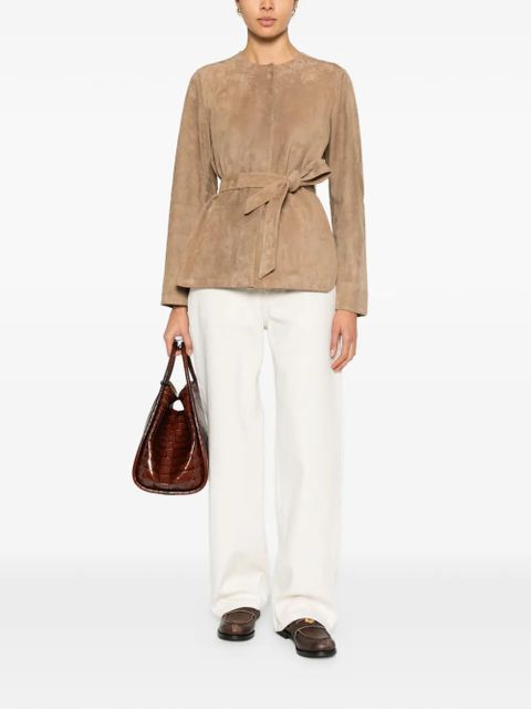 Max Mara belted suede leather jacket - Brown