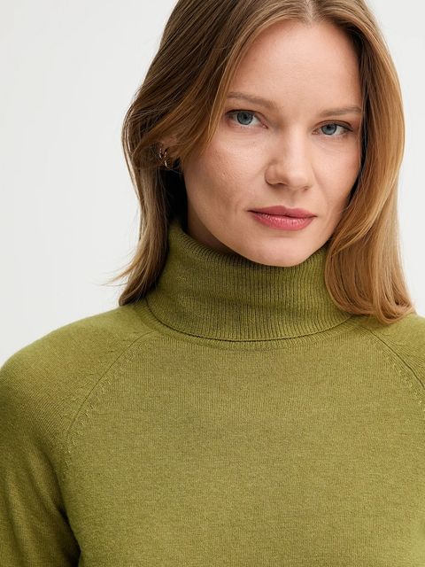 United Colors of Benetton sweter z dodatkiem wełny damski kolor zielony lekki z golfem 1035D2551