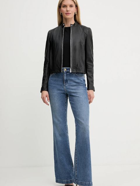 BOSS Orange kurtka skórzana kolor czarny przejściowa 50545625 - zdjęcie produktu nr 2