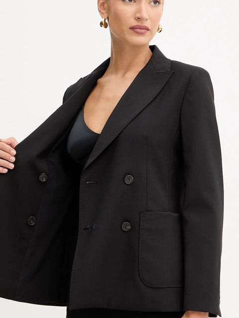 Weekend Max Mara marynarka wełniana ORNATI kolor czarny dwurzędowa gładka 2525046012600 - zdjęcie produktu nr 2