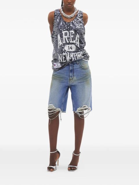 AREA crystal-embellished frayed shorts - Blue