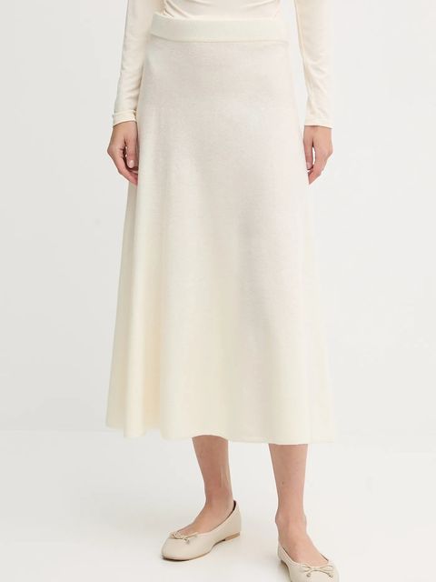 United Colors of Benetton spódnica z dodatkiem wełny kolor beżowy midi rozkloszowana 1444D002B - zdjęcie produktu nr 1