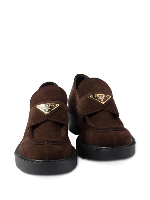 Prada suede triangle-logo loafers - Brown