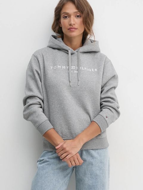 Tommy Hilfiger bluza damska kolor szary z kapturem z aplikacją WW0WW43598