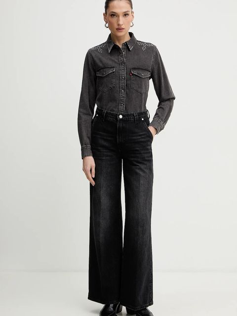 Levi's koszula bawełniana damska kolor szary regular z kołnierzykiem klasycznym 16786 - zdjęcie produktu nr 2