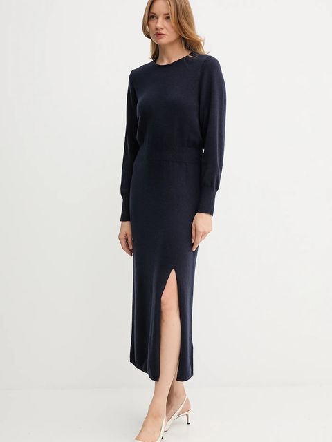 OUI sukienka z wełną kolor granatowy maxi dopasowana 94484