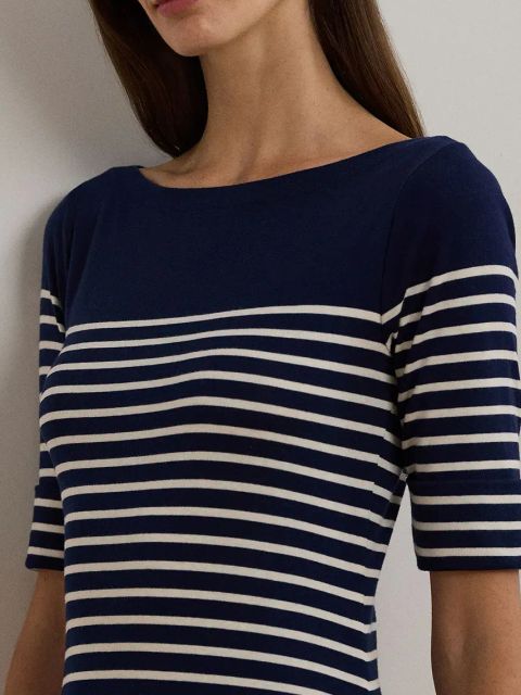 Lauren Ralph Lauren sukienka bawełniana kolor granatowy midi rozkloszowana 250957728