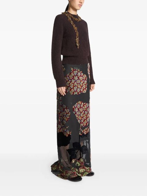 DRIES VAN NOTEN floral-print ruffled skirt - Black - zdjęcie produktu nr 2