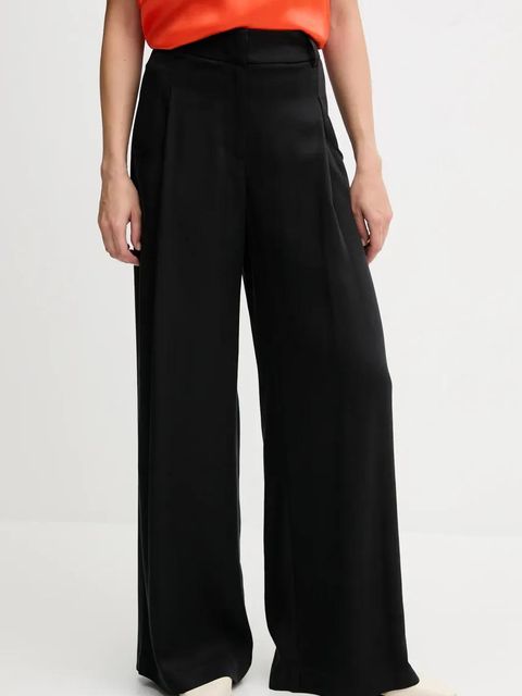 Sisley spodnie damskie kolor czarny szerokie high waist 4V7PLF06N