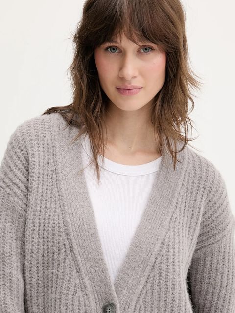 HUGO kardigan z dodatkiem wełny Shent damski kolor szary 50554076