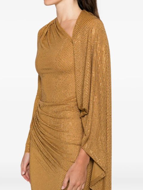 Self-Portrait rhinestoned draped maxi dress - Gold