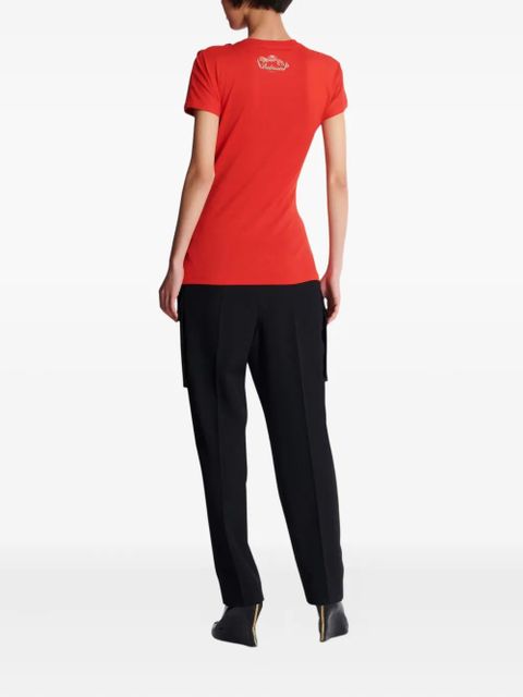 Balmain draped lion-head button T-shirt - Red