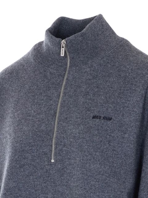 Miu Miu half-zip embroidered-logo sweater - Grey