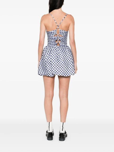 Self-Portrait gingham-pattern sleeveless mini dress - Blue