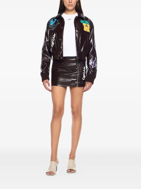 Off-White crinkle coated logo embroidery skirt - Brown