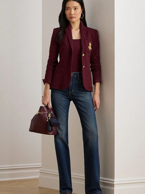 Lauren Ralph Lauren marynarka kolor bordowy jednorzędowa gładka 200797305