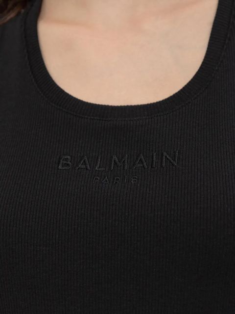 Balmain logo-embroidered ribbed tank top - Black