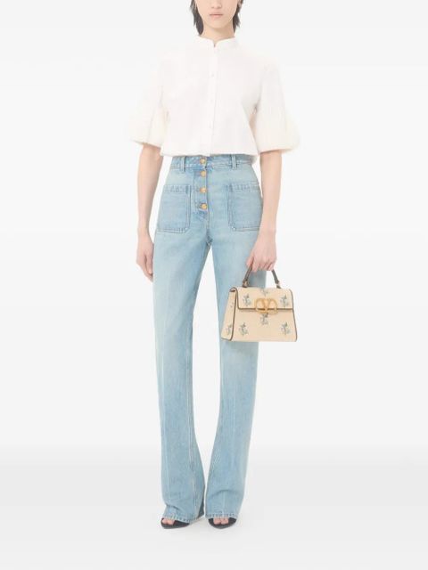 Valentino Garavani VSling small handbag in linen with embroidery - Neutrals