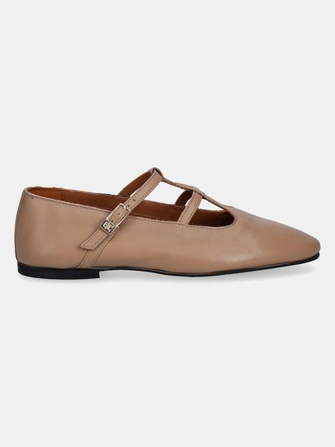Tommy Hilfiger baleriny skórzane SMOOTH LEATHER T-BAR BALLERINA kolor beżowy FW0FW09153 - zdjęcie produktu nr 2