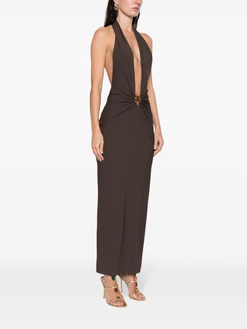 Christopher Esber ruched halterneck beach dress - Brown