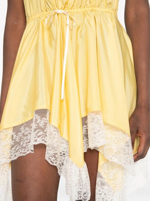 Saint Laurent lace-detail strapless mini dress - Yellow