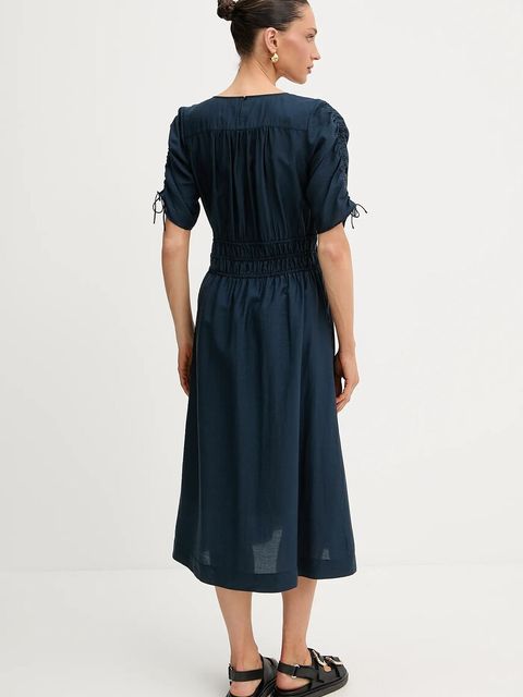 BOSS Orange sukienka kolor granatowy midi rozkloszowana