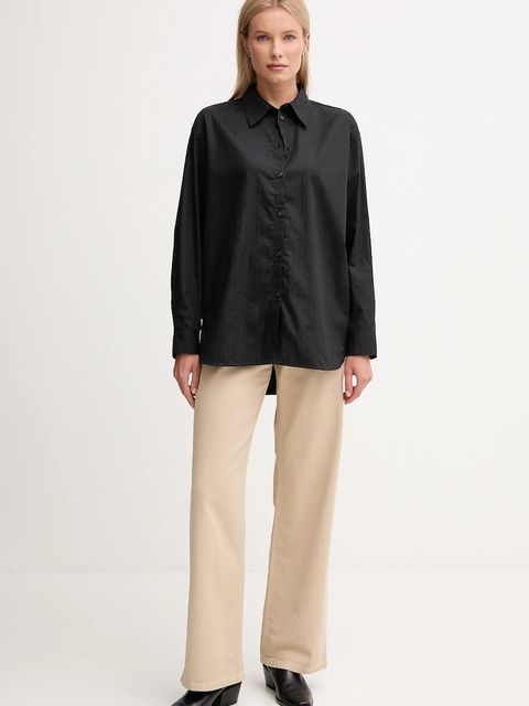 Calvin Klein Jeans koszula bawełniana damska kolor czarny relaxed z kołnierzykiem klasycznym LV044D167G - zdjęcie produktu nr 2