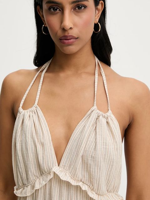 Answear.LAB sukienka bawełniana kolor beżowy midi rozkloszowana